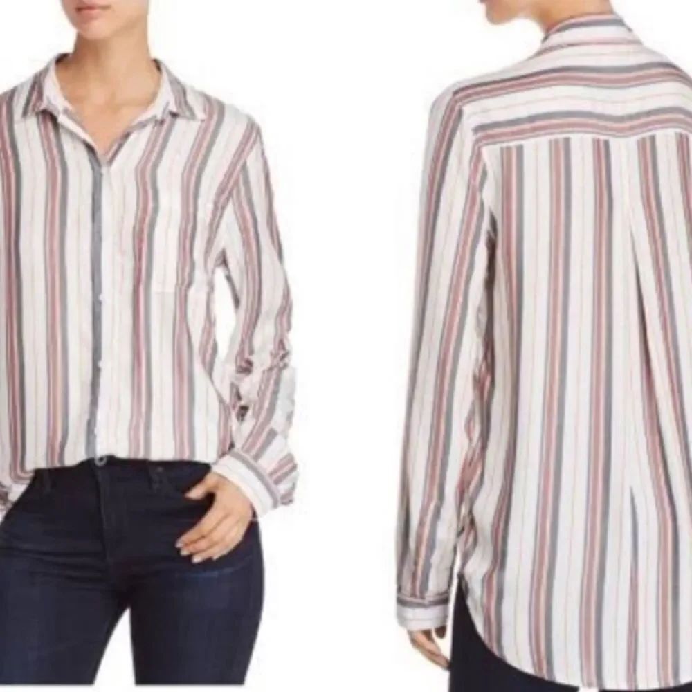 Beachlunchlounge XL White Black Pink Lngslv Buttons Up Women’s Shirt